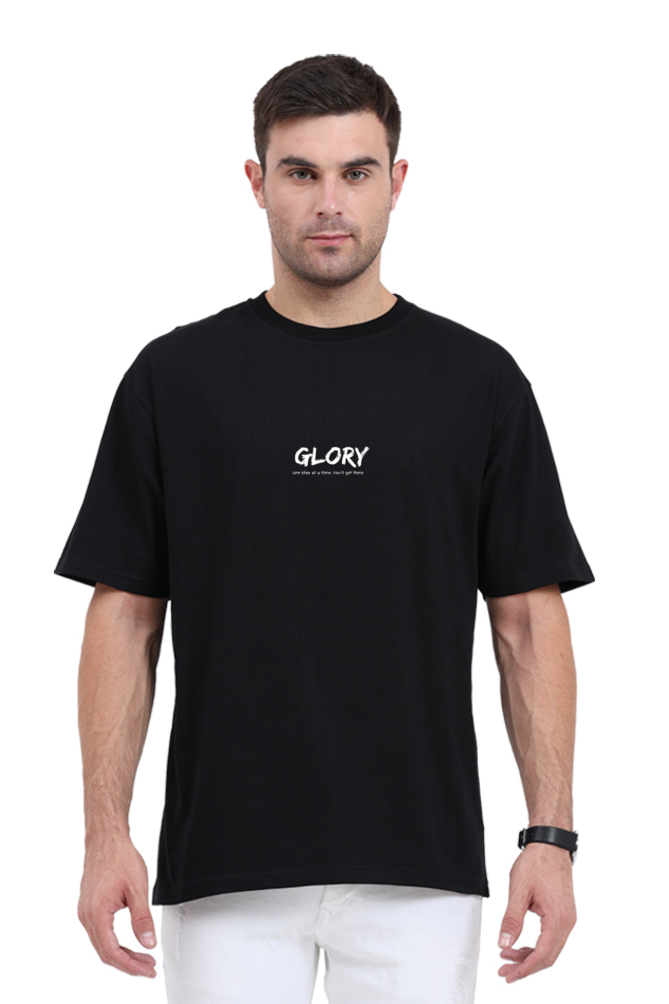 Black "GLORY" Cotton T-Shirt with Minimalist Embroidery